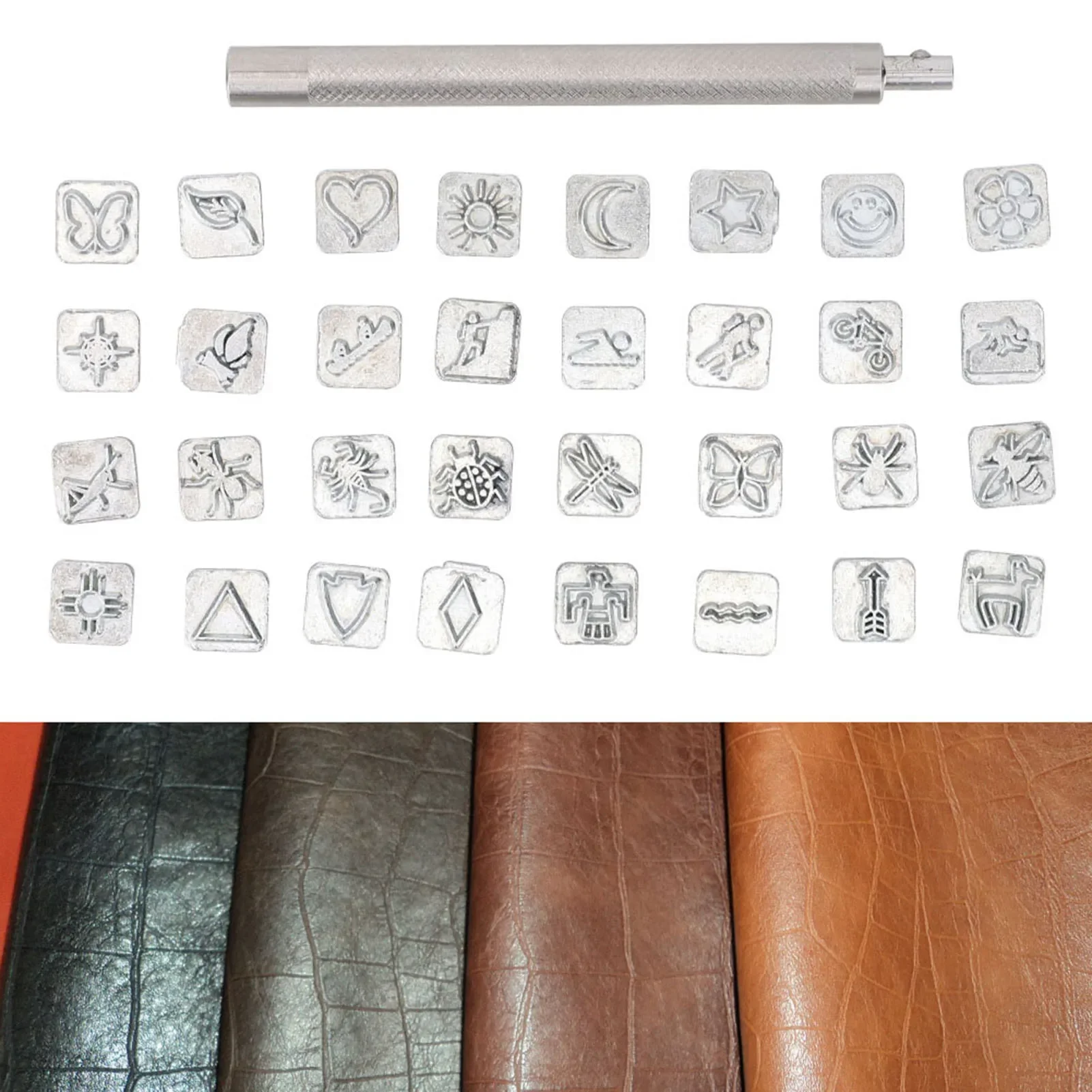 Leather Stamp Set - 32 adet karikatür hayvan bitki deri
