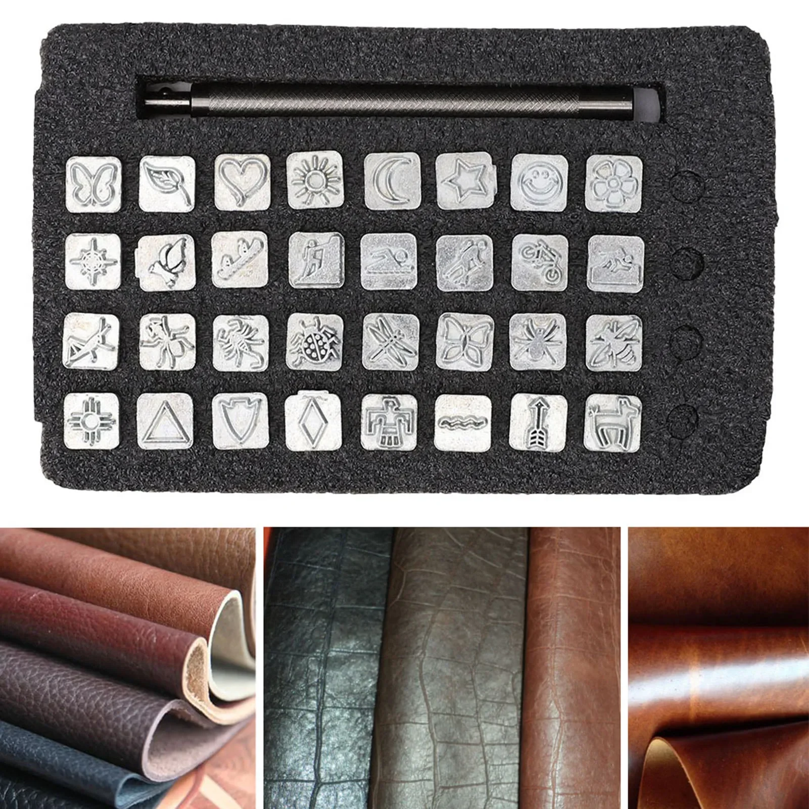 32 adet karikatür hayvan bitki - Leather Stamp Set incelemesi ve fiyatı